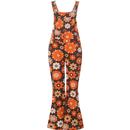 madcap england womens 60s bold floral pattern bib flared leg twill dungarees brown orange