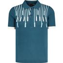 Madcap England Keys Mod Knitted Piano Key Stripe Polo Shirt in Majolica Blue