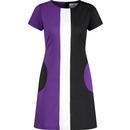 madcap england womens honey mod round pocket colour block shift mini dress black purple black