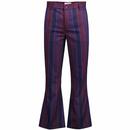 Madcap England Mens Offbeat Retro 60s Boating Stripe Flared Trousers in Purple Mix