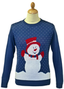 Mr Snowy - Retro 70s Snowman Christmas Jumper Blue