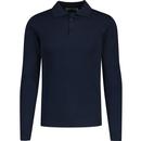 madcap england mens brando retro 60s mod knit long sleeve polo top navy
