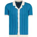 madcap england mens retro mod revere collar button front ribbed knitted shirt celestial blue