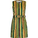 madcap england womens striped cord belted pinafore zip mini dress lemon green burgundy