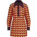 madcap england womens daydream 70s circle print long sleeve dress dark purple red orange