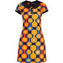 madcap england womens dollierocker psych out pattern 60s mod dress ganache orange blue