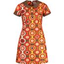 madcap england womens dollierocker psych out bold pattern collared mini dress emperador orange