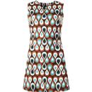 madcap england womens flames print jersey mod shift dress brown turquoise