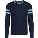 madcap england mens columbia ivy league arm stripes mod crew neck jumper navy blue