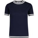 Madcap England Kim Women's Retro 1960s Mod Moon Knitted Tipped Tee in Navy