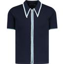 madcap england mens mack popcorn knit zip through spear collar short sleeve blazer navy