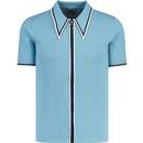 madcap england mens mack popcorn knit spear collar zip through polo tshirt air blue
