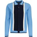 Madcap England Marriott Suede 60s Mod Button Through Knitted Polo Top in Bonnie Blue