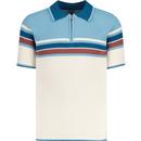 madcape england mens meteor colour block ribbed knit zip polo tshirt morrocan blue