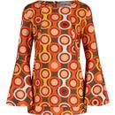 madcap england womens retro psych out long bell sleeve top emperador brown yellow