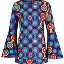 madcap england womens retro psych out long bell sleeve top jet set