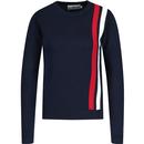 Madcap England Action Women's Retro 60s Mod Racing Jumper in Navy