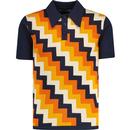 madcap england mens 70s step pattern jacquard polo tshirt navy blazer