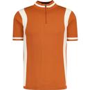 Madcap England Vitesse Retro 60s Mod Knitted Side Stripe Zip Neck Cycling Top in Rust