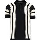 Madcap England Acid Test Retro 1960s Mod Big Collar Stripe Knit Polo Shirt in Black