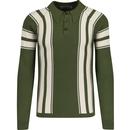 Madcap England Mens Acid Test 1960s Mod Knitted Stripe Spear Collar Polo Shirt in Cypress Green