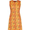 Madcap England Womens Retro 60s Mod Bold Floral Print Shift Mini Dress Yellow