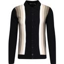 madcap england mens gradient stripes button through long sleeve polo top black natural