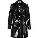 Madcap England Women's Retro 1960s Sixties Style Plastic Mac Raincoat in Black with white buttons