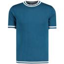 Madcap England Moon Retro 60s Mod Knitted tipped Tee in Mallard Blue