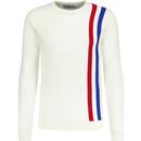 Madcap England MC01 Retro 60s Mod Twin Stripe Racing Jumper in Winter White with Red and Blue stripes
