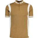 Madcap England Mens Vitesse Retro 60s Mod Stripe Panel Cycling Top in Fall Leaf Brown