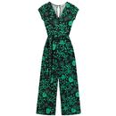Mademoiselle Yeye Great Day Retro 70s Jumpsuit Japanese Flowers Green