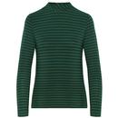 Mademoiselle Yeye Stand Up Women's Retro 70s Fine Stripe Green and Gold Turtleneck top