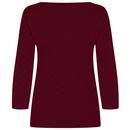 Mademoiselle Yeye Staying Up Women's Retro 60s Pointelle Knit Top in Wine