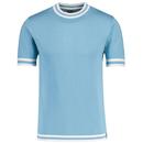 Madcap England Moon Men's Mod Tipped Knitted T-shirt in Air Blue pictured from front