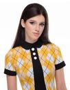 MARMALADE Retro Yellow Argyle Mod Sixties Dress