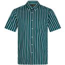Merc Anandale Retro Mod Multi Stripe Button Down Short Sleeve Shirt in Green