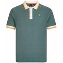 Merc Anderson Men's 1960s Mod Contrast Collar Tipped Knitted Polo Shirt in Sage
