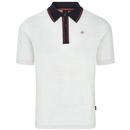 Merc Ansty Retro Mod Contrast Collar Dash Tipped Knitted Polo Shirt in Vanilla