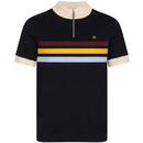Merc Brooke Retro 60s Mod Chest Stripe Knitted Funnel Neck Cycling Top in Black