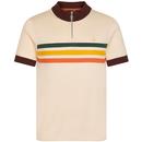 Merc Brooke Retro 60s Mod Chest Stripe Knitted Funnel Neck Cycling Top in Vanilla