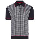 Merc Cavendish Mod Dogtooth Jacquard Knit Polo Shirt in Black
