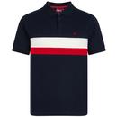 Merc Colebrook Retro Mod Chest Stripe Pique Polo Shirt in Navy Blue