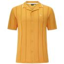 Merc Cyril Textured Stripe Knitted Camp Collar Shirt in Ochre