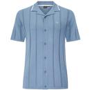 Merc Cyril Retro 60s Knitted Camp Collar Shirt in Vintage Blue