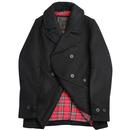 Doyle MERC Mod Tartan Lined Melton Pea Coat BLACK