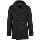 Doyle MERC Mod Tartan Lined Melton Pea Coat BLACK