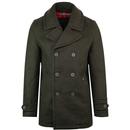 Doyle MERC Mod Tartan Lined Melton Pea Coat KHAKI