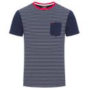 Eaton MERC Retro 70s Fine Stripe T-Shirt in Navy