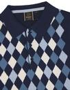 Echo MERC 1960s Mod Argyle Knitted Polo Shirt NAVY